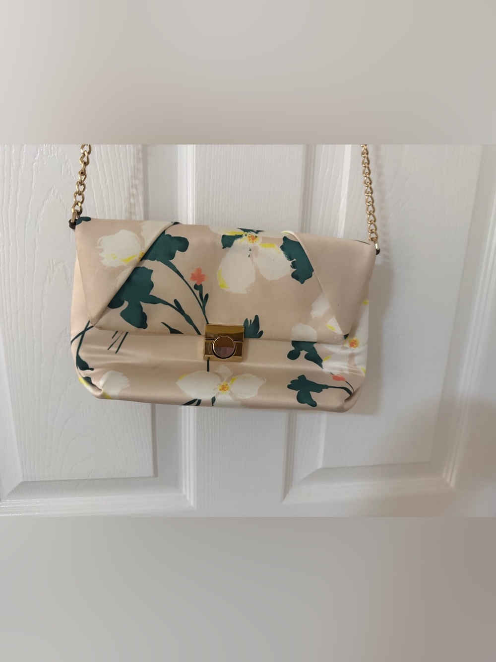 Floral Satin Shoulder Bag | Gold Chain Strap Clutch